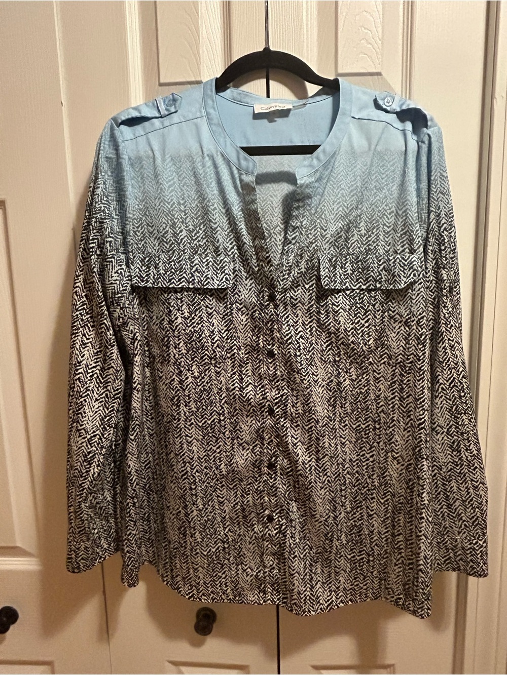 Calvin Klein Blue to Black Ombre Button-Front Women's Shirt
